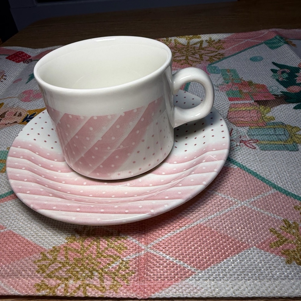 VTG 70’s Churchill England  "Pink Shades" ironstone flat cup and saucer set